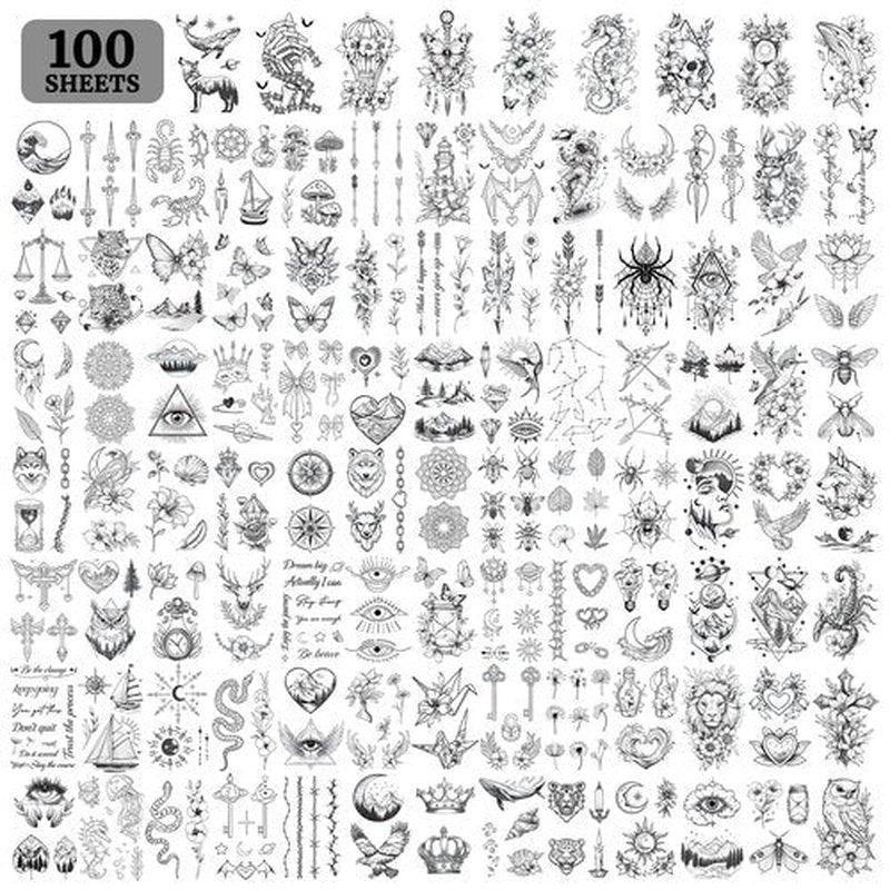 Cerlaza 100 Sheets Temporary Tattoos Adult, 320 Mixed Styles Fake Tattoos for Women Men, Realistic Waterproof Long Lasting Temp Tattoo Stickers, Semi Permanent Small Tattoo for Hand Finger
