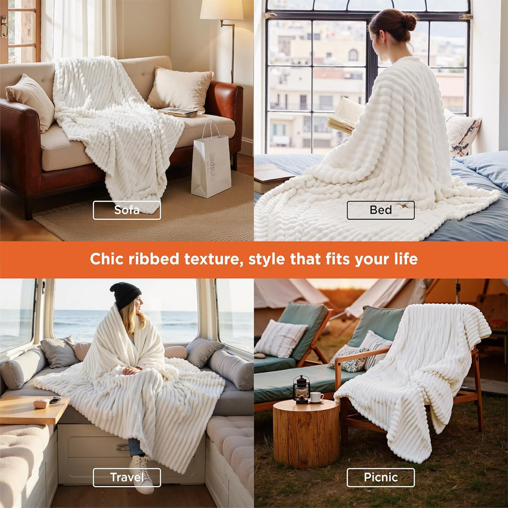 Bedsure GentleSoft Twin XL Blanket - Cozy Fleece Throw for Dorm Rooms | Off White, 66x90 Inches