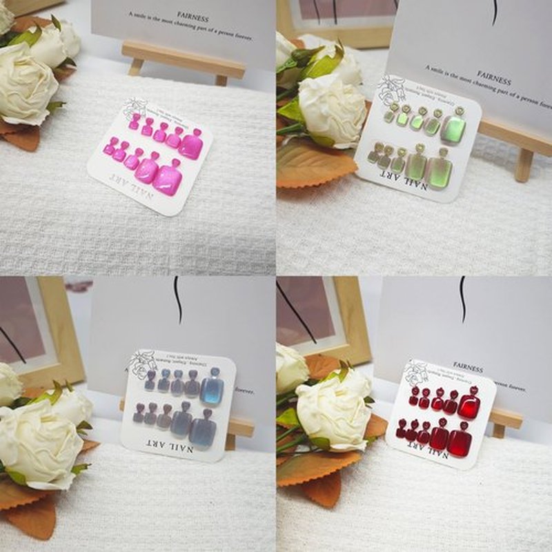 KKUUOO 4Pack Summer Glossy Acrylic Toenails, Full Cover, Glitter, 96Pcs