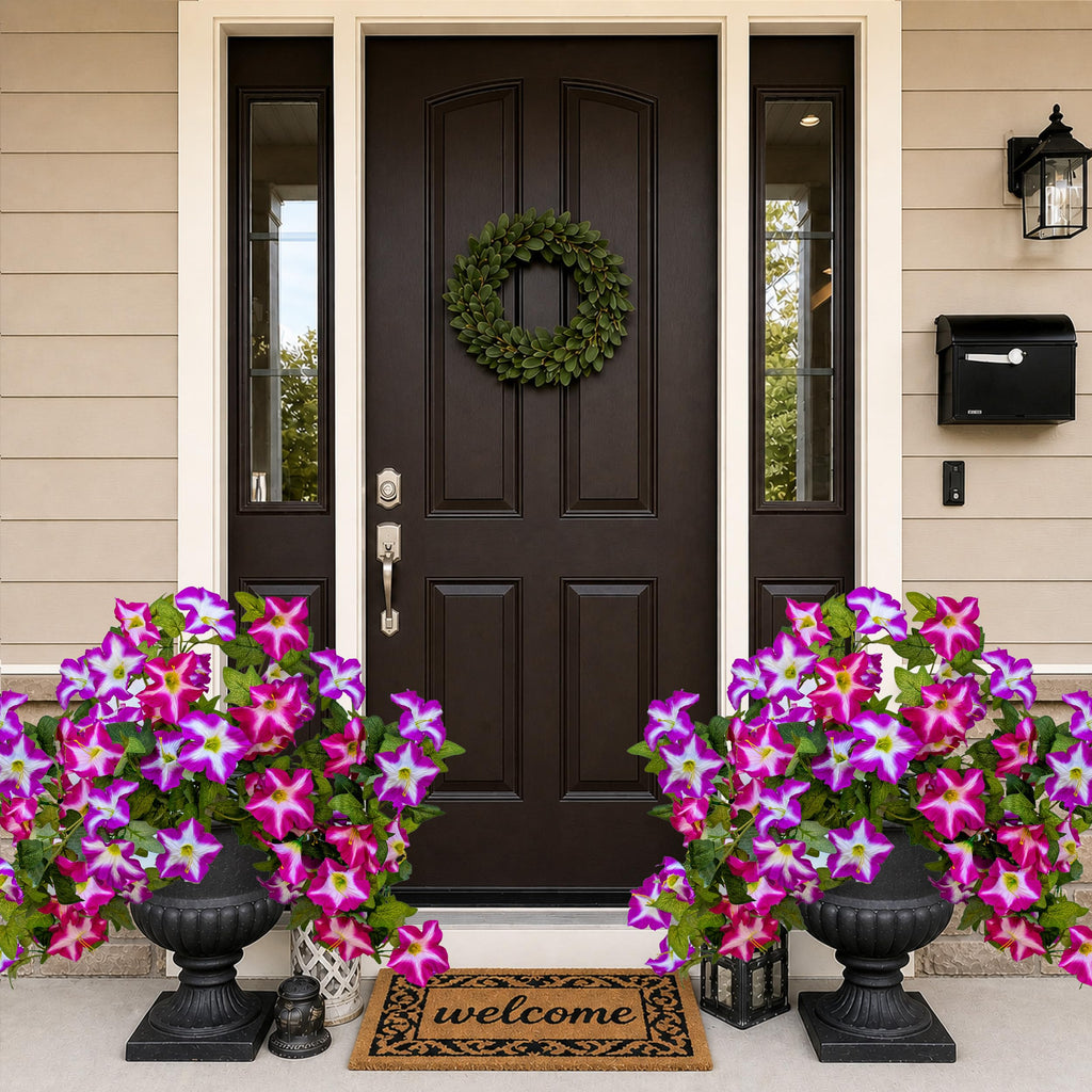AXYLEX Artificial Petunias Outdoor, 2PCS Faux Hanging Flowers (Fuchsia)