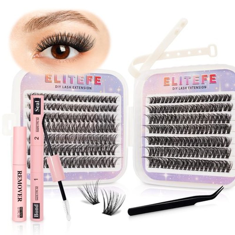 Elitefe Lash Extension Kit DIY Lash Clusters Kit Eyelash Extensions Individual Lashes Extensions with (Lash Bond,Seal,Tweezers,Remover,280,40D50D, 9-16)