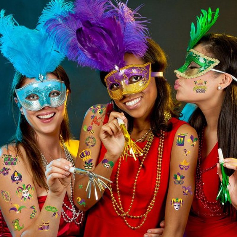 12 Sheets Mardi Gras Tattoos, Mardi Gras Stickers Accessories, New Orleans Carnival Party Favors Crown Mask Tattoos Stickers for Fat Tuesday Parades Masquerade Decorations