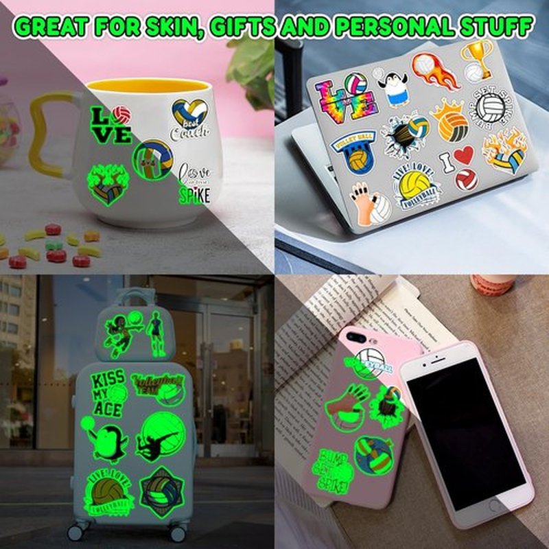 96PCS Cute Glow in the Dark Volleyball Temporary Tattoos Themed Birthday Party Decorations Supplies Favors Cool Funny Summer Beach Games Glow in The Dark Tattoo Stickers Gifts For Kids (Luminous)