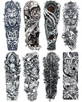 PADOUN Black Totem Flower Skull Temporary Tattoos - 8-Sheet Realistic Sleeve Tattoos for Men and Women, Large Arm Fake Tattoo