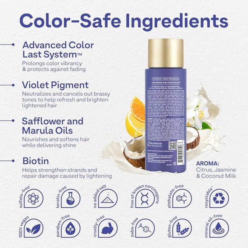 Colorproof Daily Blonde Conditioner - 8.5 Fl. Oz. Purple Toning & Detangling Formula with Citrus, Jasmine & Coconut Milk Scent
