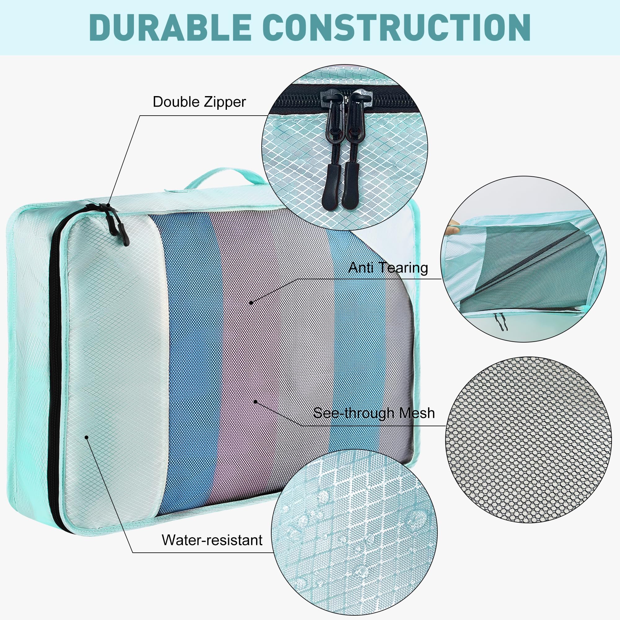 Toncoke 8-Piece Packing Cubes for Travel, 2026 Upgraded Durable Zippers & Reinforced Mesh, Complete Luggage Organizer Set with Shoe/Toiletry/Laundry Bags, 4 Sizes for Suitcase, Men Women, Lake Blue