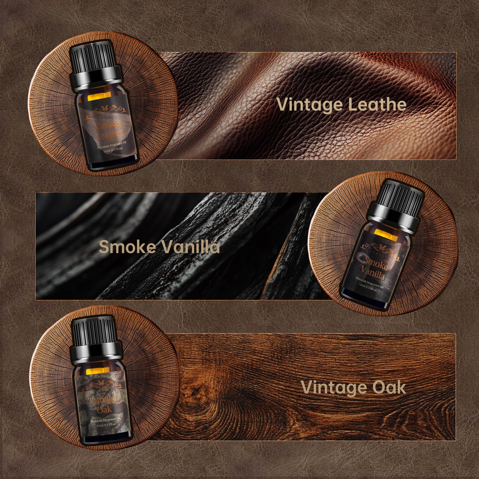 Men Essential Oils Set for Diffuser for Home, 6x10ml Masculine Fragrance Oils for Candle Making, Scented Oil Gift Set for Men, Mahogany, Sandalwood, Cologne, Smoke Vanilla, Leather