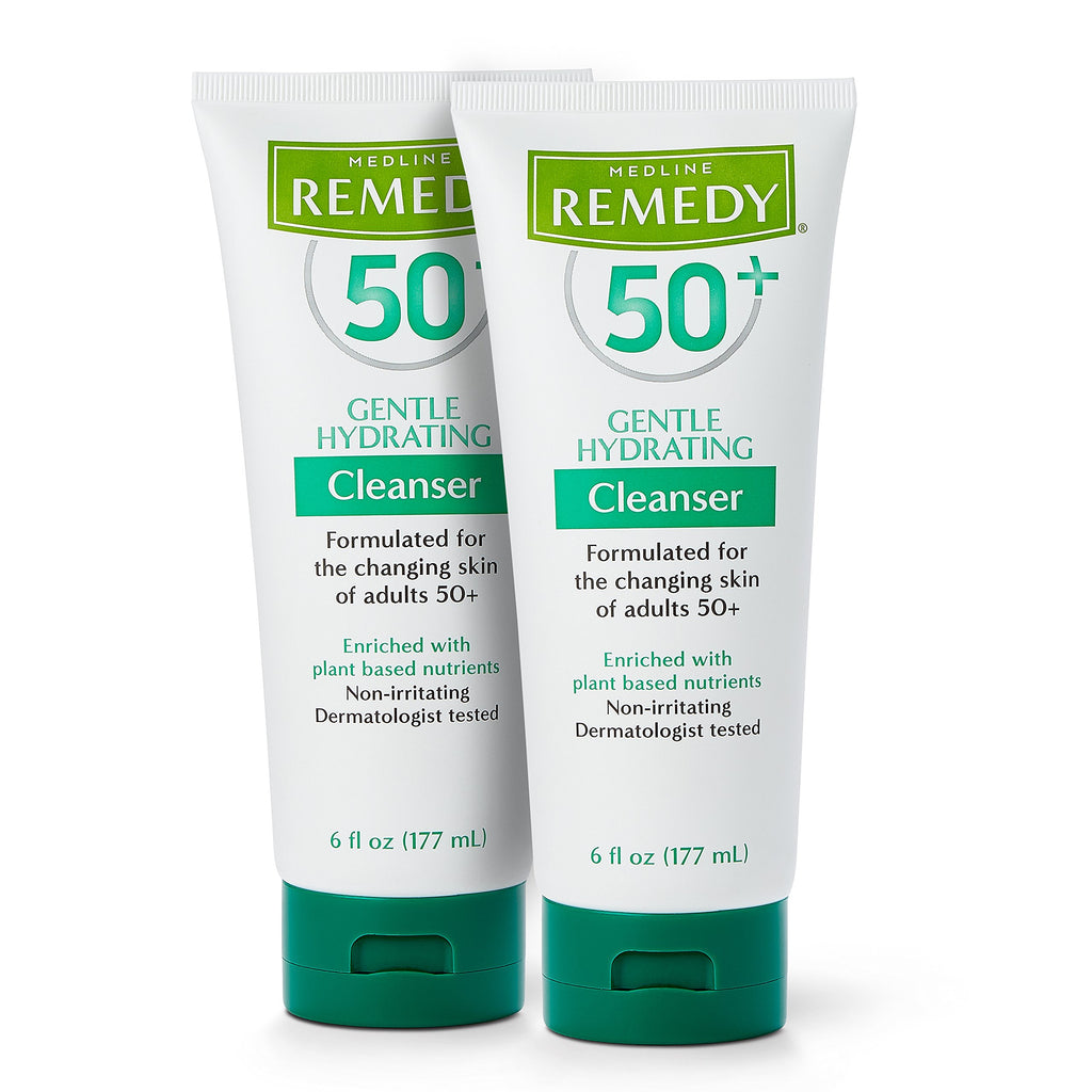 Medline Remedy 50+ Gentle Plant-Based Hydrating Cleanser for Sensitive Skin, Moisturizing Formula, 6 oz., Pack of 2