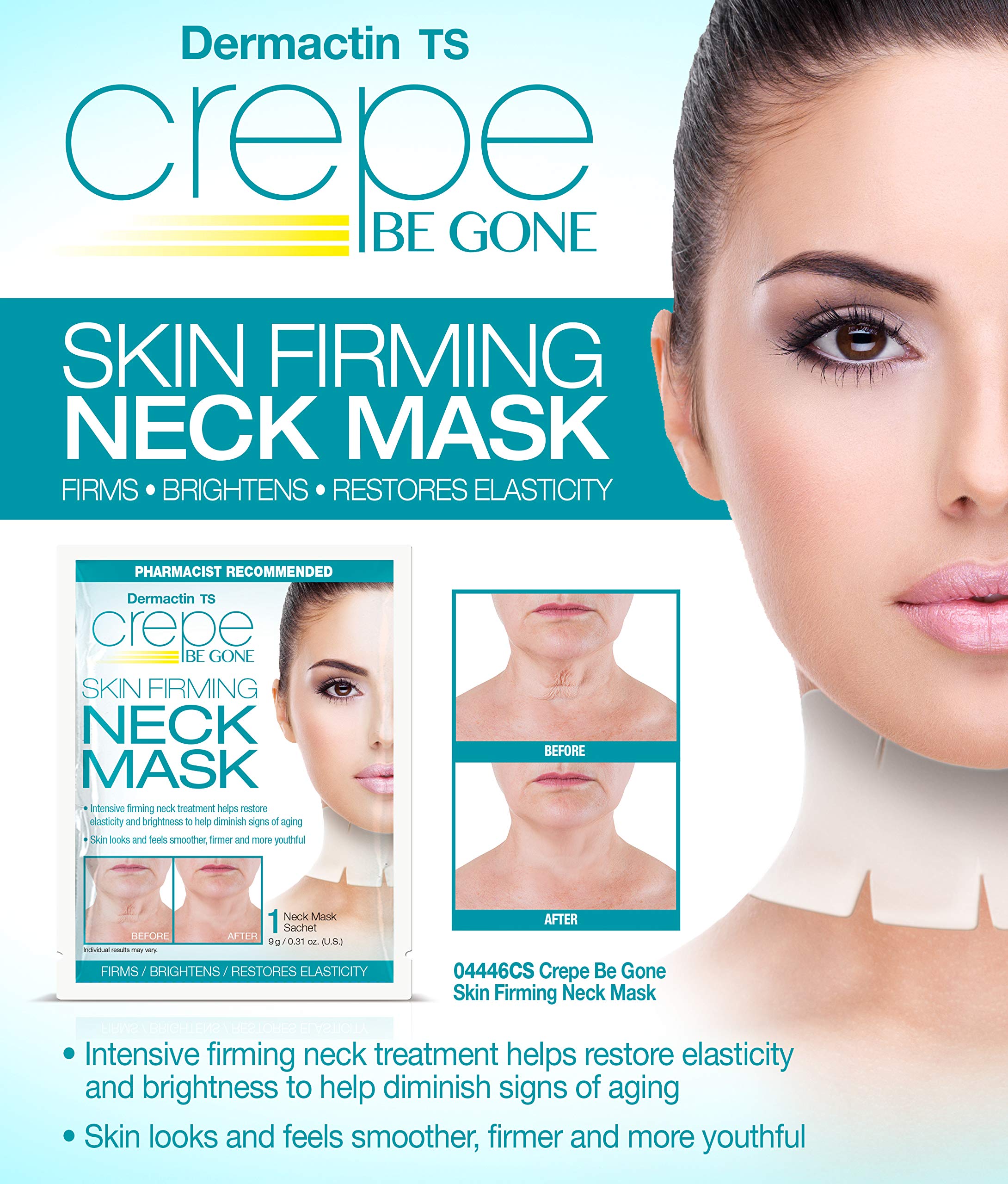 Dermactin-TS Crepe Be Gone Firming Neck and Decollete Cream 3 oz with Three (3) Firming Neck Masks Set