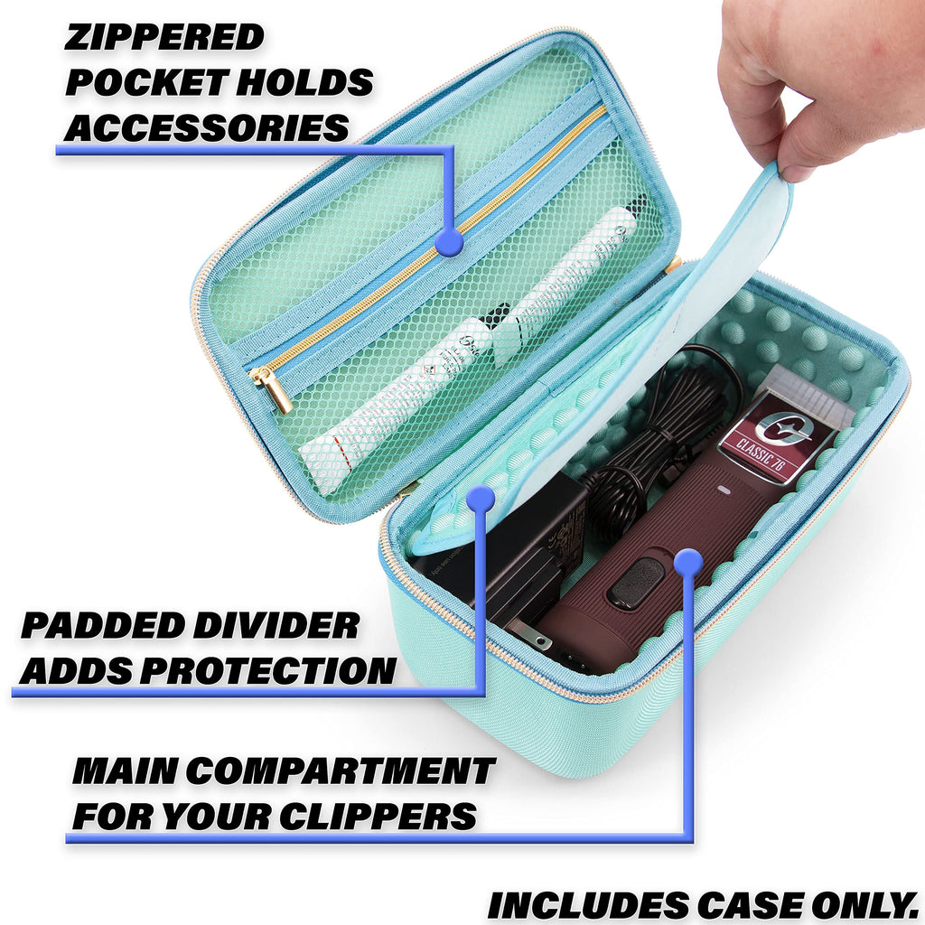 CASEMATIX Clipper Case Holds Clippers, Hair Buzzers, Trimmers, T Finisher Liner - Barber Travel Case For Stylist, Hairstylist and Salon Hair Cutting Supplies, Turquoise