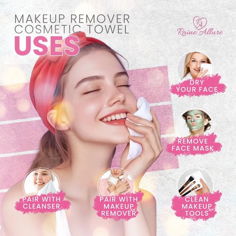 Raine Allure Makeup Remover Cosmetic Towels, Reusable (25 Count, 200 Uses) and Disposable Face Towel, Machine Washable, Ultra Soft, Removes All Types of Makeup, Specifically Made for Face and Body