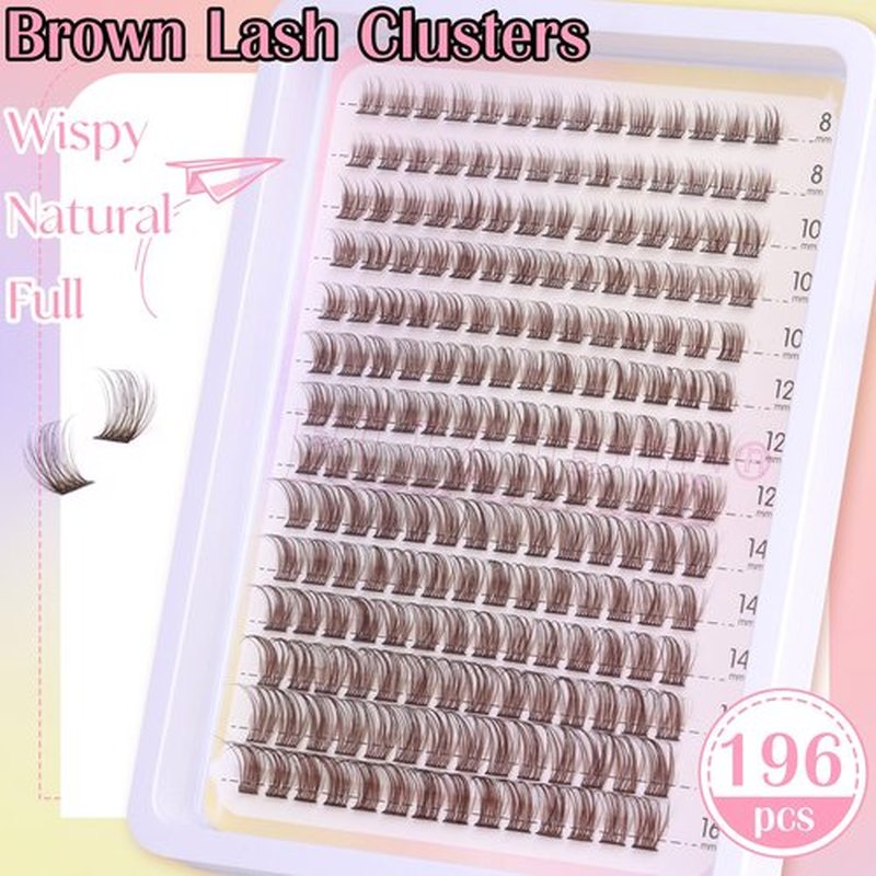 Brown Lash Clusters Wispy Natural Eyelash Clusters Eyelash Extensions 196pcs D-Curly DIY Individual Lashes Extensions