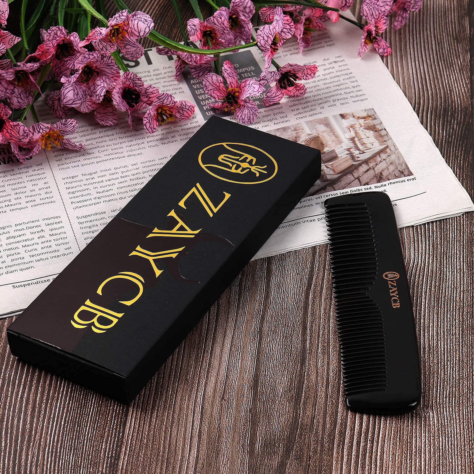 ZAYCB Buffalo Horn Comb - Anti-Static Detangling Styling Comb for All Hair Types (Classic Fine Tooth, Men, Women, Kids)