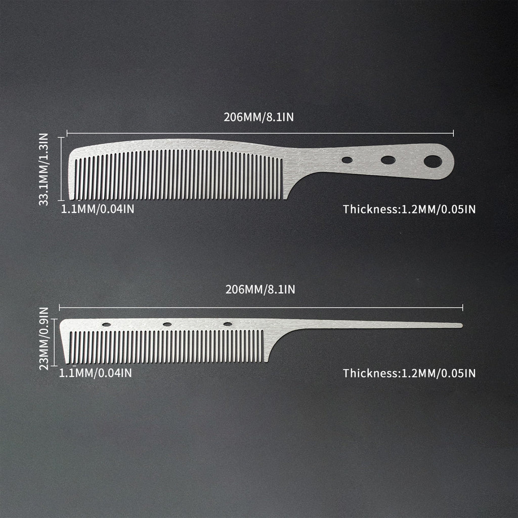 Dolmifapro 2 Pcs Stainless Steel Comb,Teasing Comb with Metal Pick, Rat Tail Combs, Metal Combs Hair Cutting for Stylist Hair Women Wood Grain Design