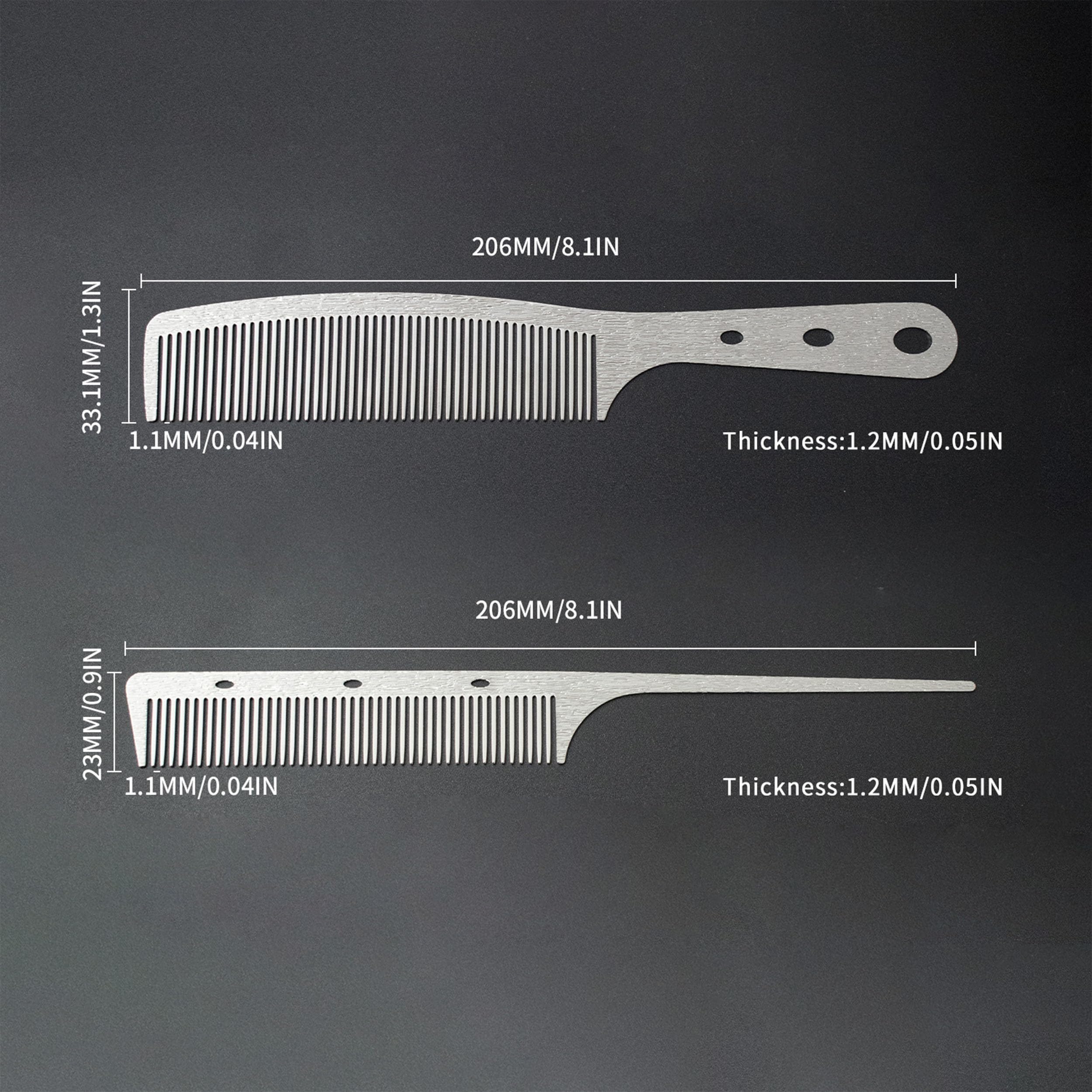 Dolmifapro 2 Pcs Stainless Steel Comb,Teasing Comb with Metal Pick, Rat Tail Combs, Metal Combs Hair Cutting for Stylist Hair Women Wood Grain Design