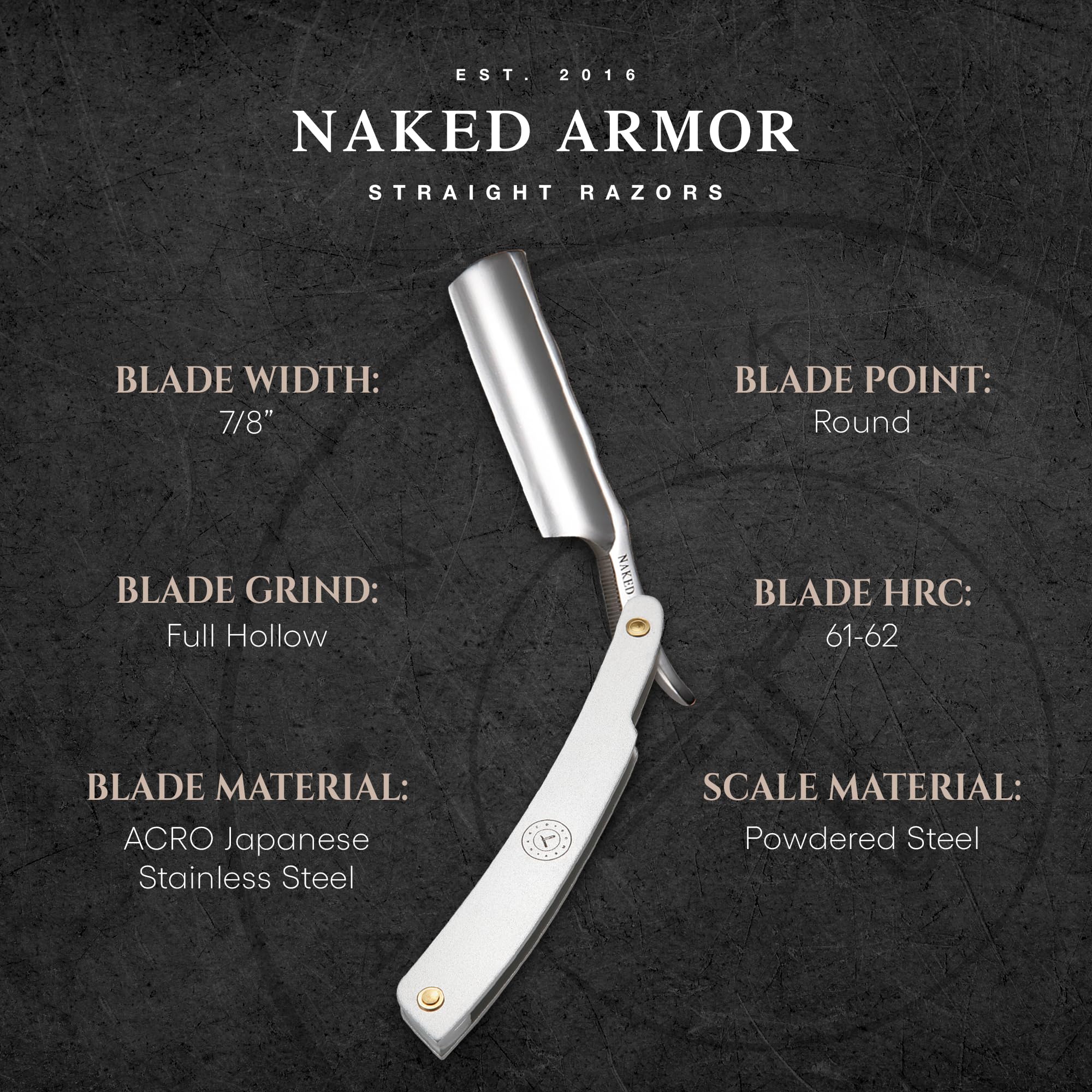 Naked Armor Merlin Straight Razor Kit, Straight Razor Shaving Kit for Men with Japanese Stainless Steel 7/8 Blade, Leather Strop, Shave Soap, Shaving Brush, Strop Paste, Leather Case, Gift Box, Silver