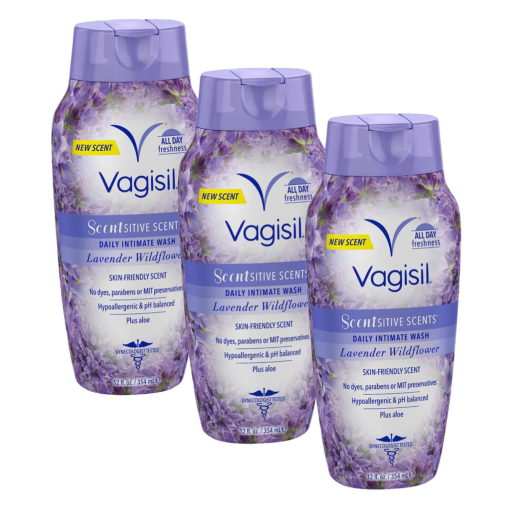 Vagisil Feminine Wash for Intimate Area Hygiene, Scentsitive Scents, pH Balanced and Gynecologist Tested, Spring Lilac, 12 oz (Pack of 3)