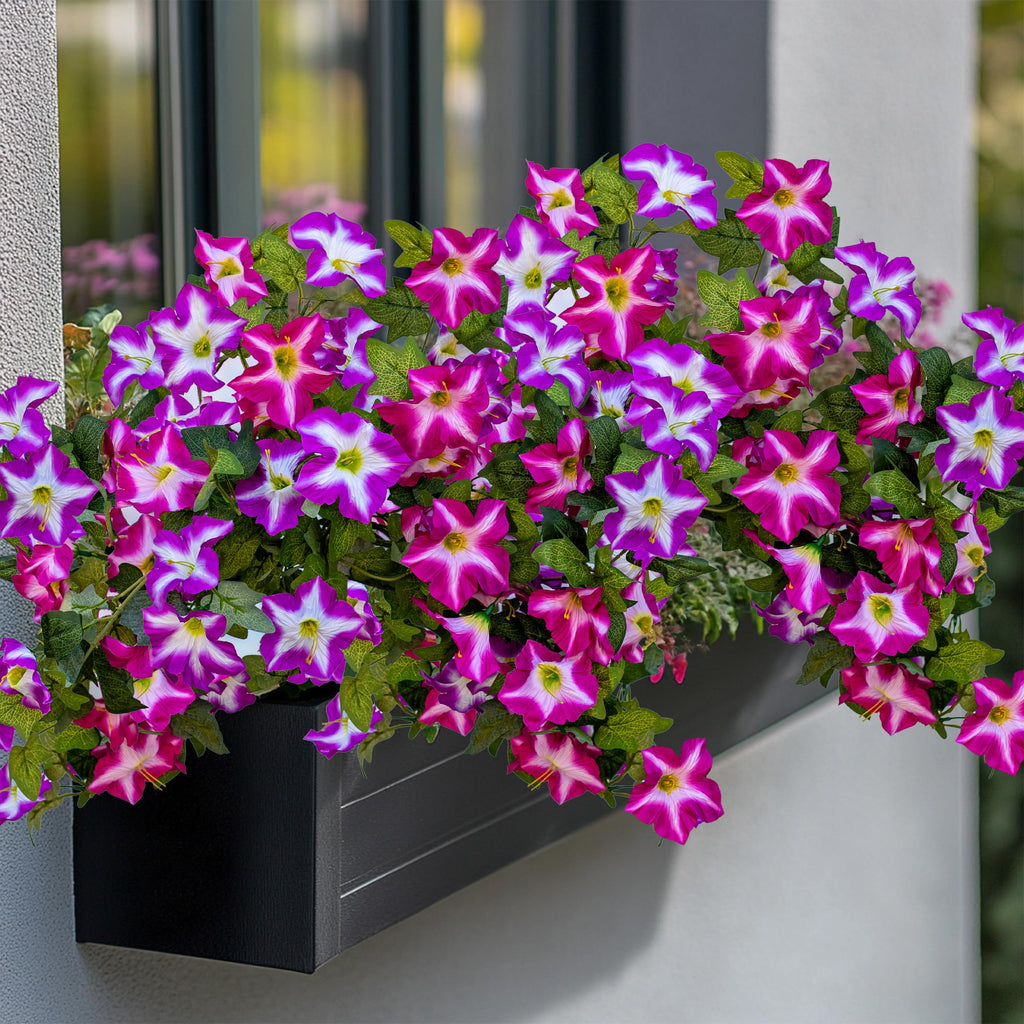 AXYLEX Artificial Petunias Outdoor, 2PCS Faux Hanging Flowers (Fuchsia)