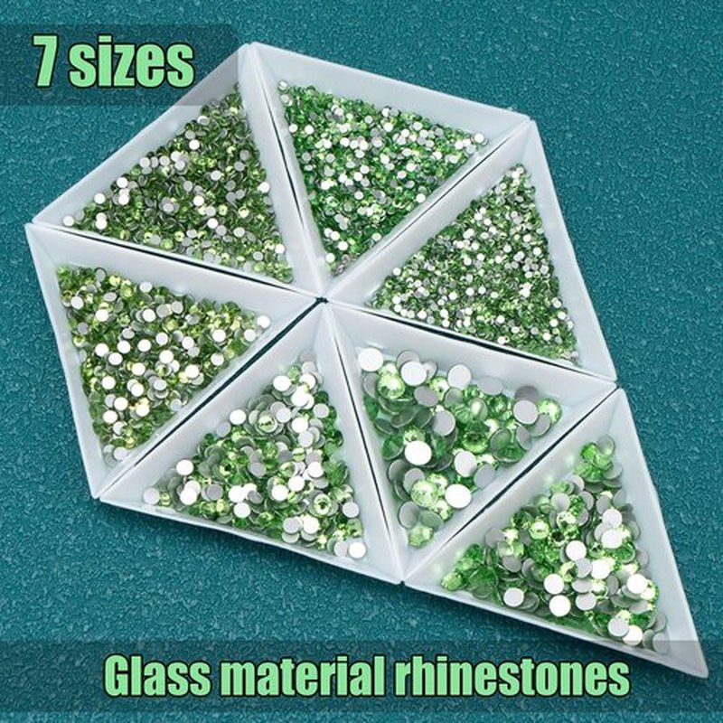 MUZOXEN Glass Rhinestones for Nails Art, 5100Pcs 7 Mixed Sizes Flat Back Rhinestones for Crafts, Flatback Round Crystal Gems for DIY Nail Makeup Jewelry Craftsartistic Creation - Light Green