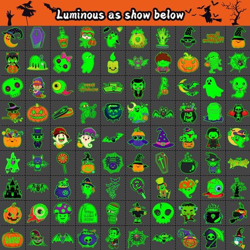 JCFIRE Halloween Tattoos for Kids, Halloween Party Favors, Glow in Dark Temporary Tattoos Birthday Party Decorations Supplies Goodie Bag Fillers Activities Games Accessories