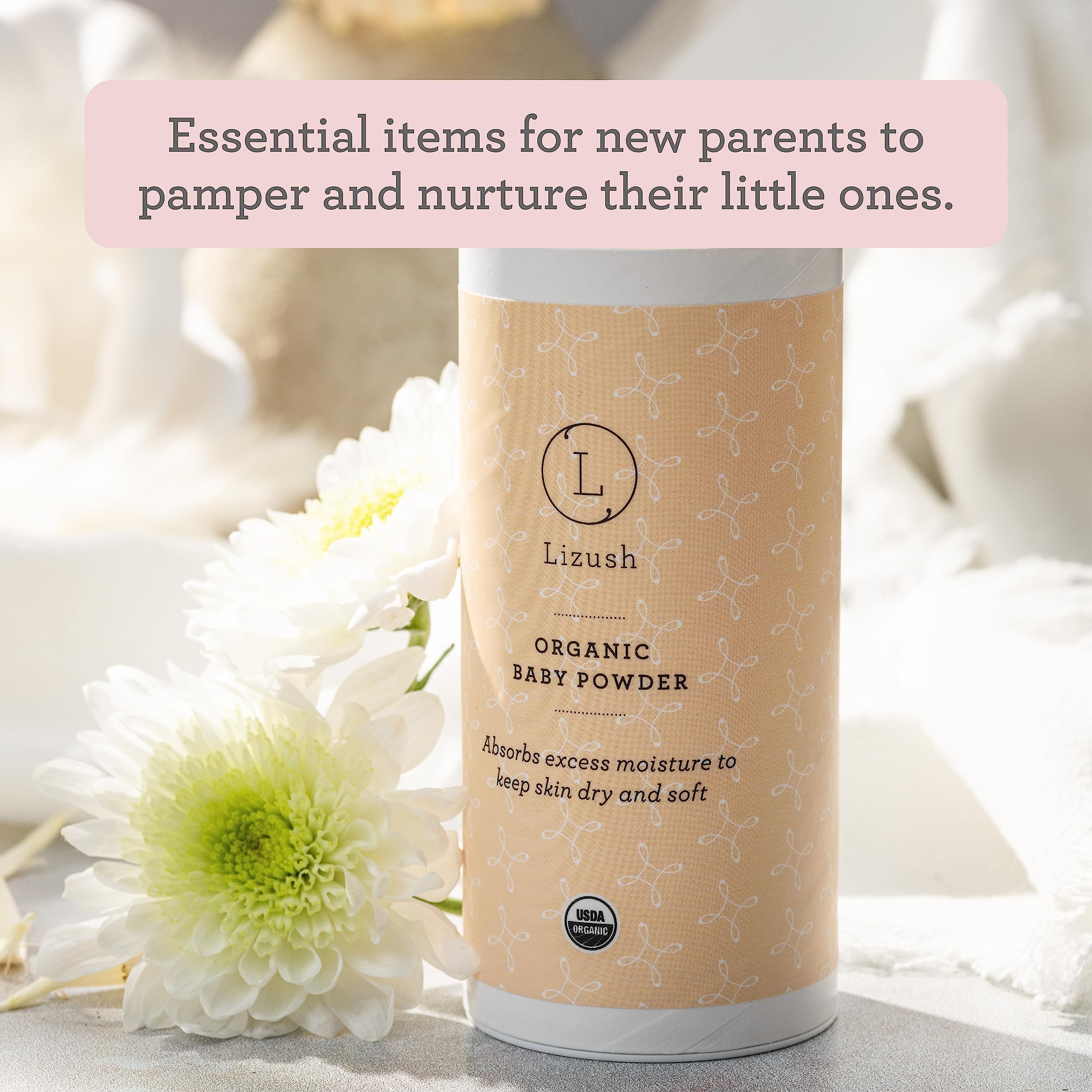 Lizush Organic Newborn Gift Set - 4-Piece Essentials with Gentle Skincare Products, Baby Towel and Burp Cloth for Boys or Girls - Handmade in the USA