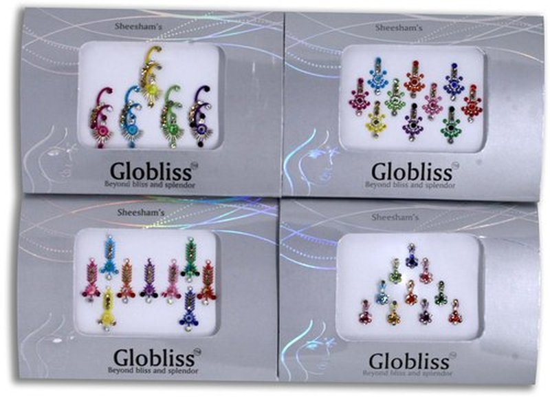 Globliss 4 Packs Crystal Indian Bindis Multicolored Jewels face Gems Forehead Sticker