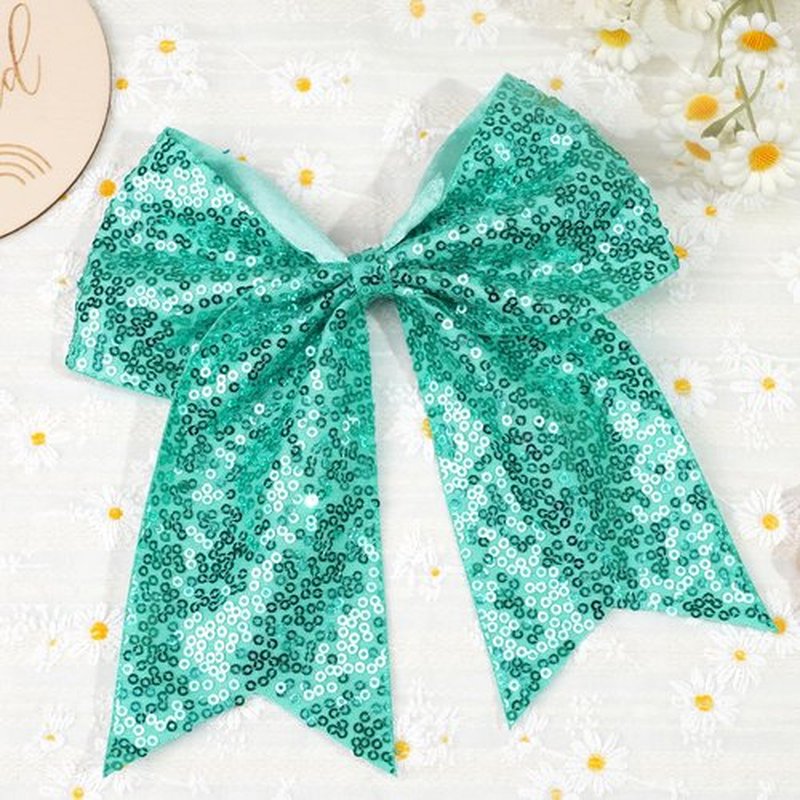 JOYOYO Aqua Glitter Cheerleader Bow Clips, 7.5 Inch Large Hair Bow, Ponytail Holder Hair Accessories for Girls, Women Teens for Cheerleading, Dance, Party