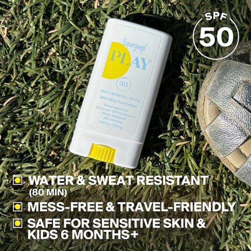 Supergoop! PLAY Mineral Stick SPF 50 - On-the-Go Broad Spectrum Face Sunscreen | Water Resistant, Vegan, 0.67 oz