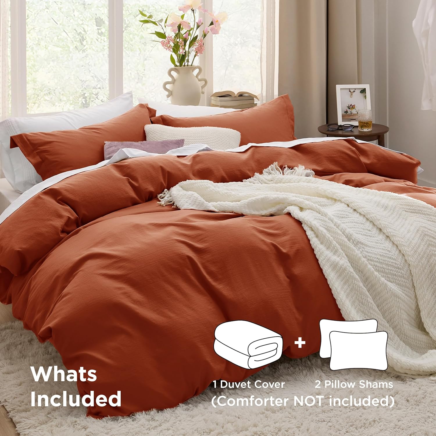 Bedsure Terracotta Duvet Cover Set - Extra Soft Cotton-Like Polyester, Full Size 3 Pieces, 80x90 Inches with Zipper Closure & 2 Pillow Shams