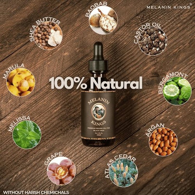 Melanin Kings Beard Oil for Black Men - 100% Natural Formula with Ancient African Ingredients - 2fl. Oz. - Kenyan Sandalwood Scent