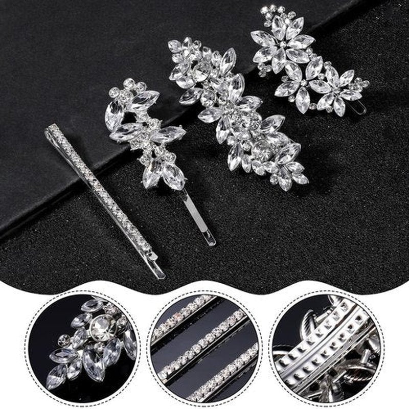 Janinka 10 Pieces Rhinestone Wedding Hair Clips Bridal Crystal Bobby Pins Silver Barrette Leaf Flower Wedding Elegant Hair Accessories for Bride Women and Girls(Leave Style)