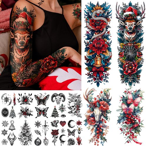Cerlaza Christmas Temporary Tattoos for Adults, Christmas Accessories Holiday Makeup Tattoo Stickers, Santa Xmas Decorations Party Favors Stocking Stuffers, Holiday Outfits for Women
