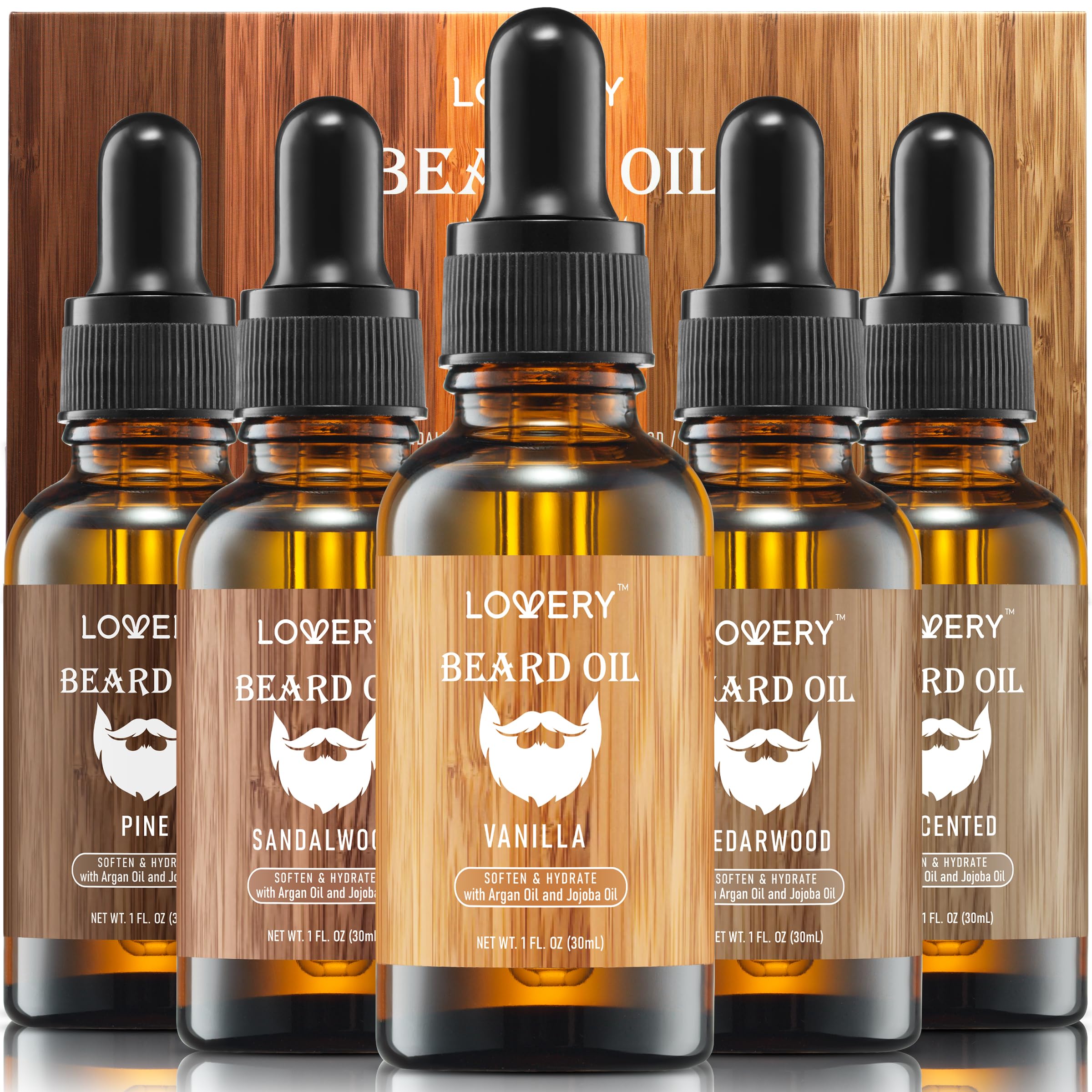 (2 Pack of 5-Pack) Beard Oil for Men, Sandalwood, Vanilla, Cedarwood, Pine, Unscented Fragrances, Mens Beard Oil w Argan & Jojoba Oil,