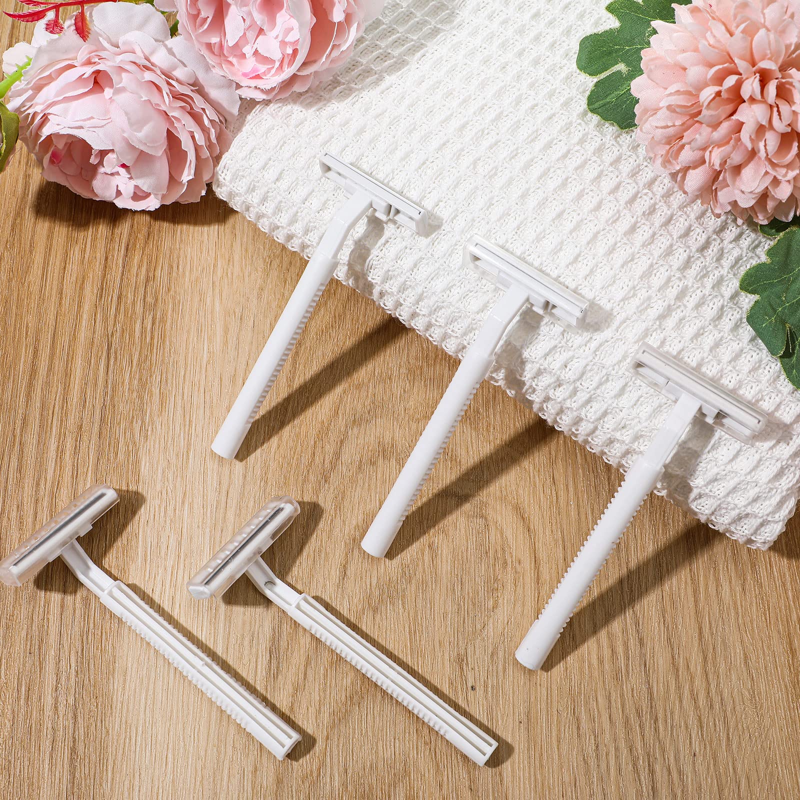 100 Pieces Disposable Razors Bulk for Women Individually Wrapped Twin Blades Shaving Razor Women Razors for Shaving Safety Hotel Guest House Travel Home Use Portable, White