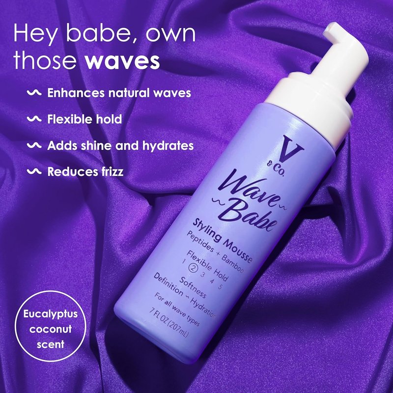 V&Co. Beauty Wave Babe Styling Mousse - Lightweight Hold for Effortless Waves | 7 oz