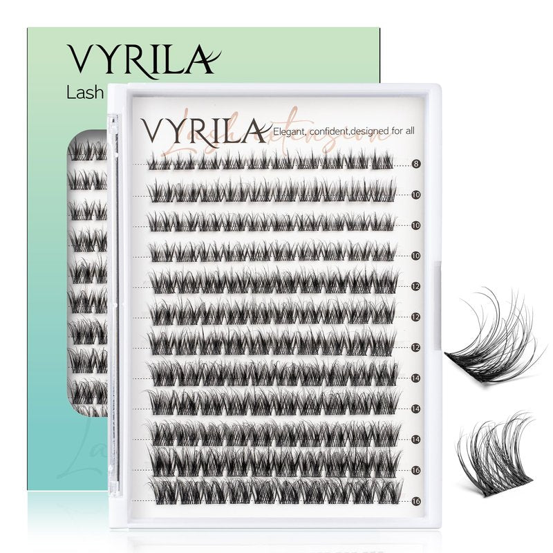 VYRILA Lash Clusters 0.05mm Individual Lashes, 3D Wispy Lashes Clusters, 0.1mm Super Thin Band Resuable Natural Lashes,D Curl Faux Mink Lashes,120pcs Lash Extension (Green Joy-D-0.05-8-16mix)