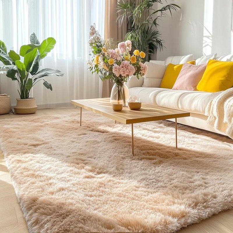 OLANLY Area Rugs - Soft Fluffy Shaggy Indoor Carpet for Living Room & Bedroom | Machine Washable 4x5.9 ft in Beige