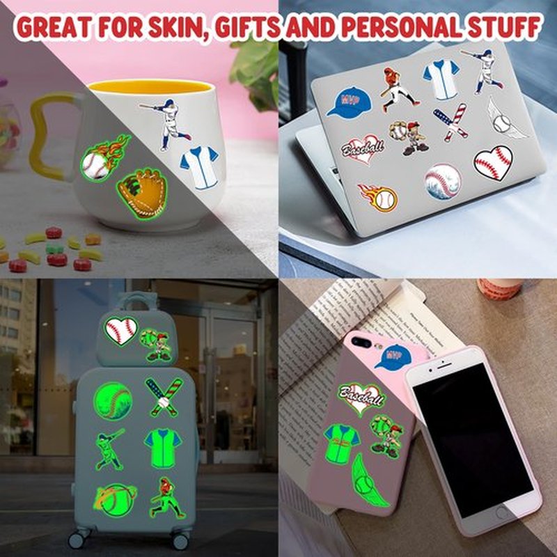 96PCS Baseball Pre-Cut Temporary Tattoos for Kids - Sports Themed Birthday Party Supplies, Fun Stickers for Boys & Girls, Party Favors, School Prizes, Summer Olympic Gifts (Glow in the dark)