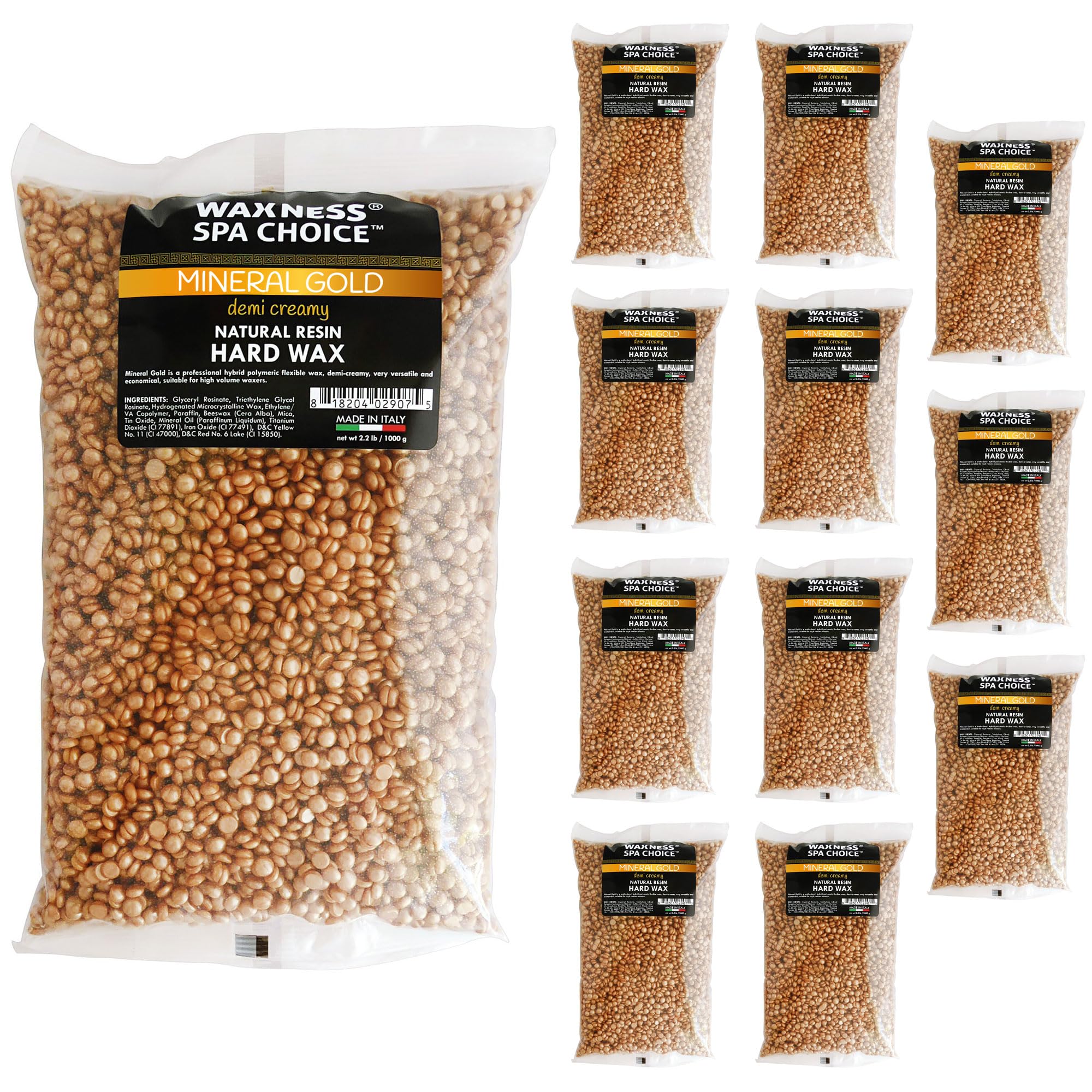 Waxness Spa Choice Mineral Gold Demi Creamy Hard Wax Beads 2.2 lb / 1 kg Pack of 12