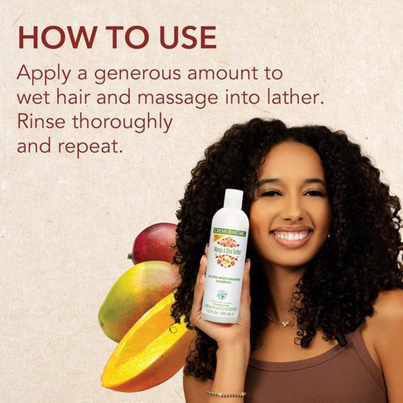 Creme of Nature Mango & Shea Butter Shampoo - Ultra-Moisturizing Cleanser for Curly Hair, 12 oz