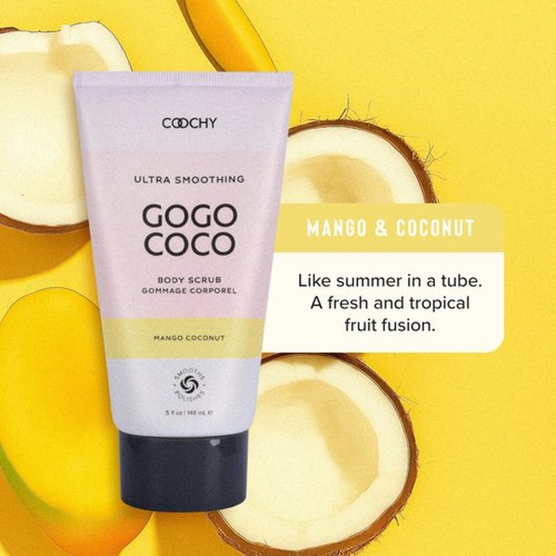 Coochy Ultra Smoothing Body Scrub | Gentle Exfoliating Body Scrub for Sensitive Skin | Removes Dead Skin Cells, Prevents Ingrowns | Paraben-free, Cruelty-free | Mango Coconut 5 oz/148 mL