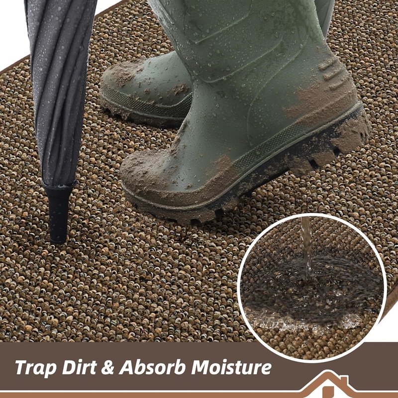 BEQHAUSE Dirt Trapper Door Mat - Non-Slip, Washable, Absorbent | 36" x 60" Brown Entrance Mat