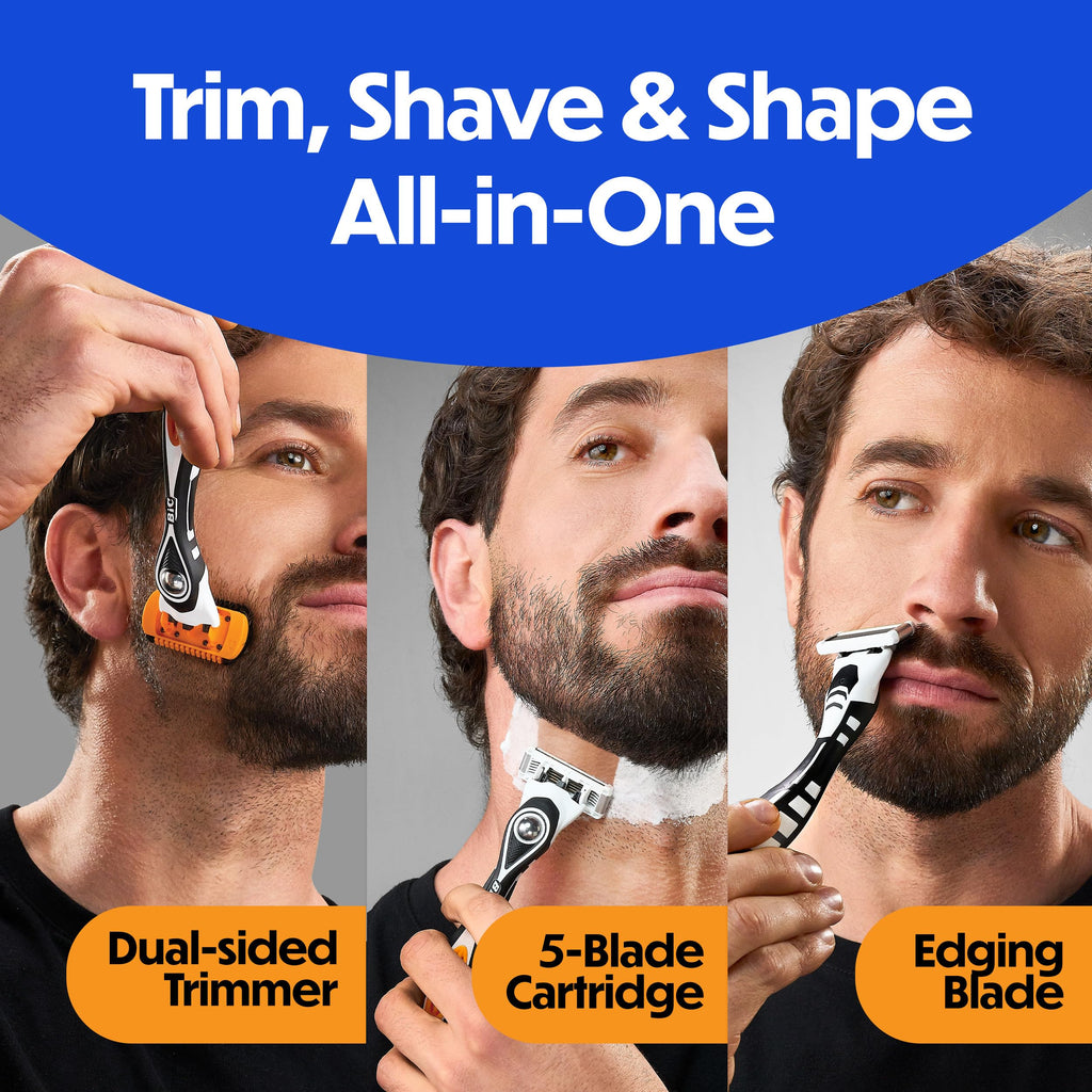 BIC Flex 5 Trim and Shave Men's Grooming Kit, 3-in-1 Beard Trimmer, Razor & Precision Edger, No Battery or Charging Required, 5-Blade Shave, Face & Body, 8 Trimmer Refills