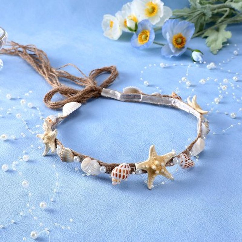 PartyforU Seashell Crown Mermaid Headpiece - Handmade Starfish Headband Shell Crown with Pearls Mermaid Accessory for Beach Wedding Bride Bridesmaid Bridal Shower
