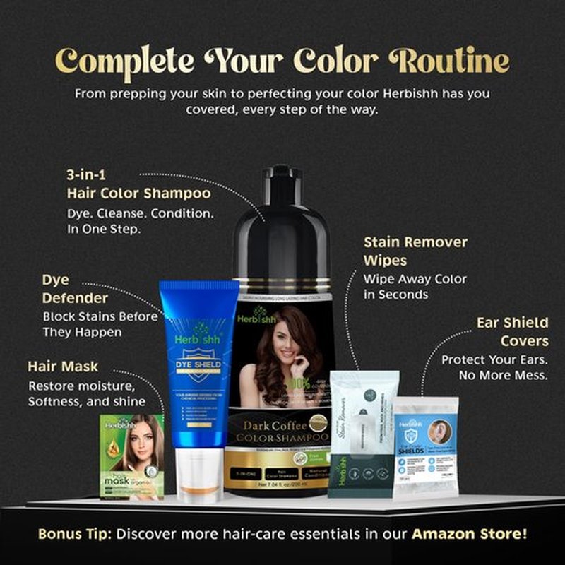 Herbishh Dark Coffee Shampoo, Hair Dye Shampoo 3 in 1, 100% Grey Coverage, Demi-Permanent Hair Color for Men & Women, Long-lasting Color in 20-25 Mins, Ammonia-free, 200 ml