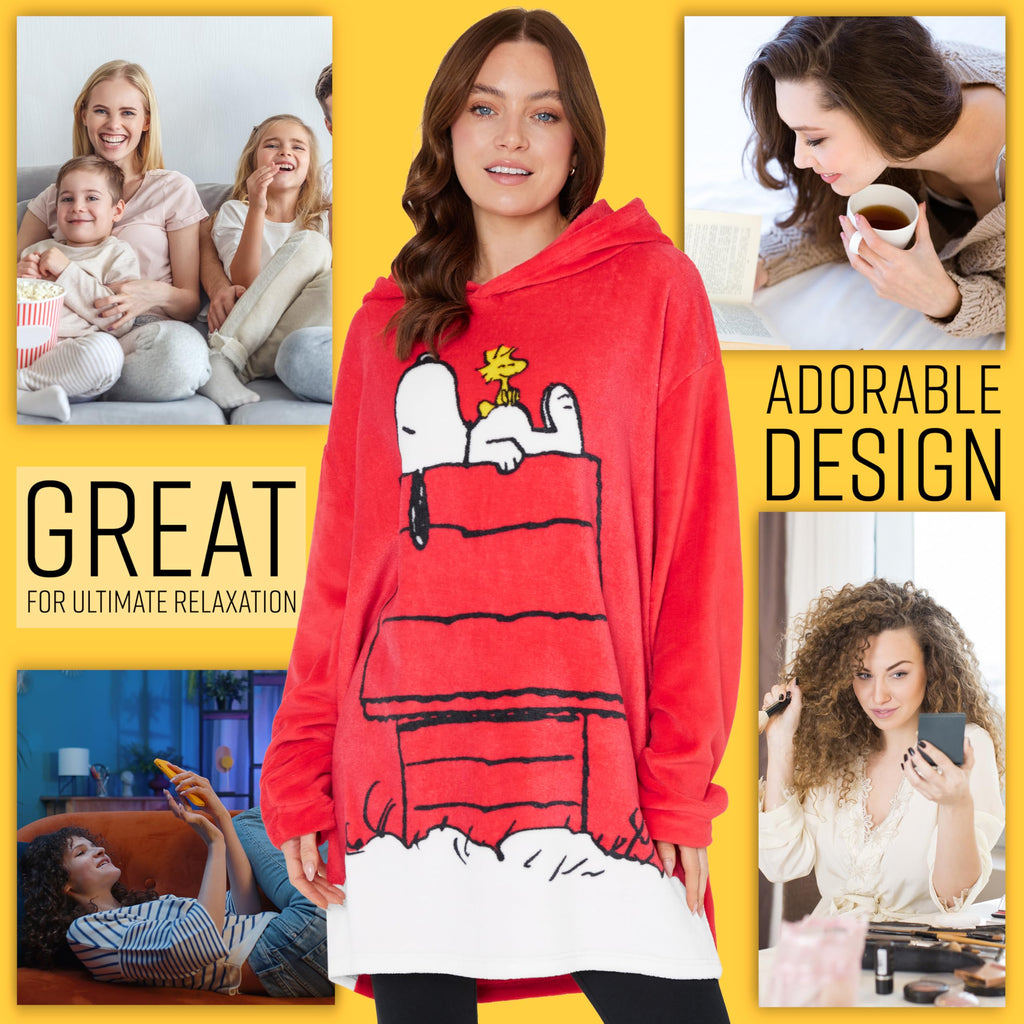 Peanuts Snoopy Hoodie Blanket Women Teens Oversized Fleece Poncho Wearable Blanket Sweatshirt Loungewear Gifts for Women