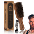 MenGate Boar Bristle Beard Brush for Men - Wooden Mustache Brush and Slick Back Hair Brush with Small Metal Beard Comb, Perfect for Home and Travel Use - Major