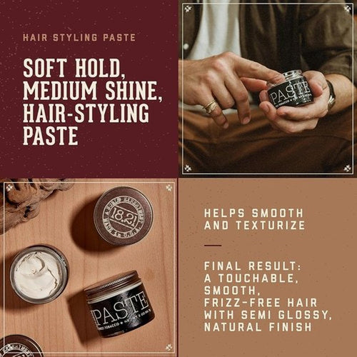 18.21 Man Made Hair Styling Paste - Original Sweet Tobacco Scent | 2oz Natural Shine Finish