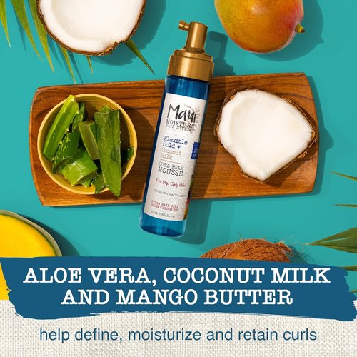 Maui Moisture Curl Foam Mousse - Flexible Hold with Coconut Milk for Curly Hair, 8.5oz | No Drying Alcohols, Parabens, or Silicone