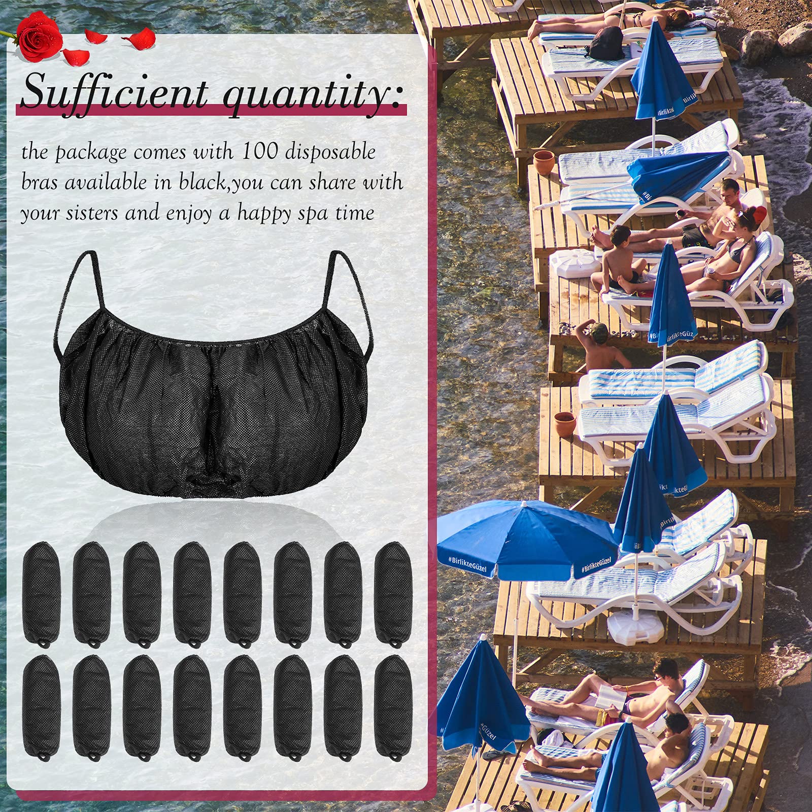 100 Pieces Disposable Bras Disposable Brassieres Non-Woven Bra Beauty Black Brassieres for Sunless Spray Tan Spa Salon Top Garment Underwear